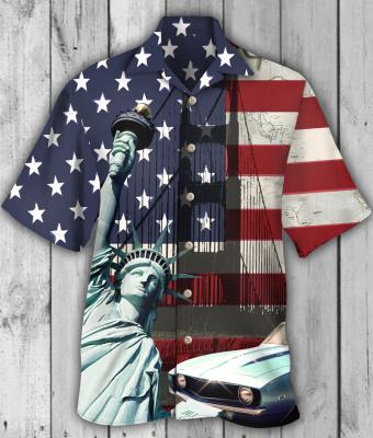 China Anti-pilling Custom American Shirts For Men 100%Cotton Printing Polo Tee Graphic Shirts Oversized Button Plus Size Mens Shirts Collar Summer for sale