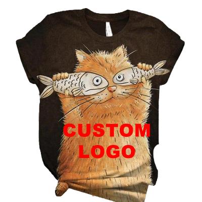 China custom made oversized animal graphic high quality plain short sleeve cotton Anti-wrinkle sublimation print plus size women's blouses and shirts for sale