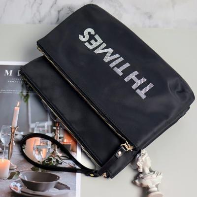 China Durable Hot Sale Designer Zipper Pouch Black Nylon Clutch Bag Cosmetic Bag for sale