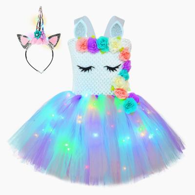 China Unicorn Costumes Dress For Halloween Party LED Light Polyester Girl's Unicorn Costume for sale