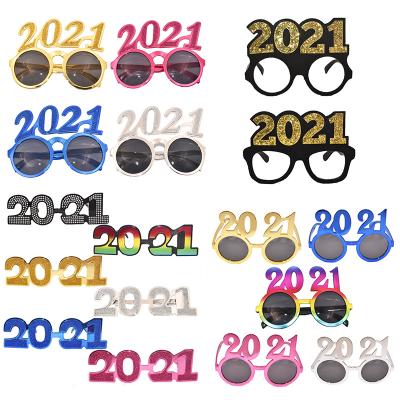 China PVC 2021 Christmas Party Happy New Year Glasses With Glitter for sale