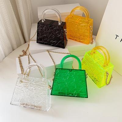 China PVC Fashion Ladies Transparent Purses Latest Model Jelly Handbags Chain Women Mini Bags for sale