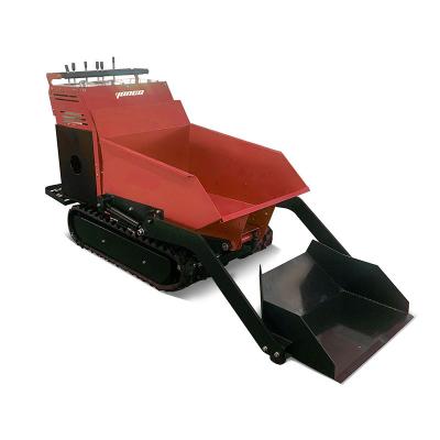 China Construction Material Stores 500Kg Load Capacity Gasoline Hydraulic Crawler Mini Dumper With Loader for sale