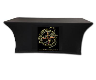 China Durable 4ft 5ft 6ft 8ft Custom Print Stretch Table Cover Fitted Drape Logo Trade Show Tablecloths Throw Runner Polyester Printed Table for sale