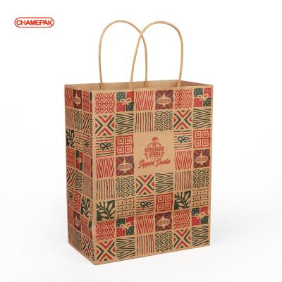 China Wholesale Custom Recyclable Logo Printed Grocery Packaging Craft Brown Paper Tote Shopping Bag With Handle for sale