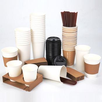 China 8oz 12oz 16oz Recyclable Disposable Paper Cups Customized Coffee Hot Paper Cup With Sleeves And Lid for sale