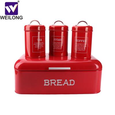 China Freshness Preservation Food Storage Bin Container Vintage Galvanized Kitchen Metal Bread Bin Set Bread Loaf Storage Box With Handle for sale