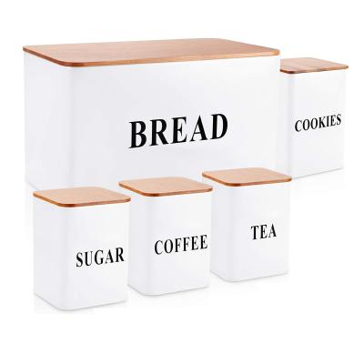 China Freshness Preservation Metal Coffee Tea Sugar Canister Set Bread Box Set Bin Kitchen Food Storage Canister Canister for sale