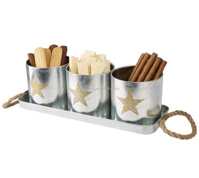 China Sustainable Rustic Design Star Metal Canister Pot Of Gold With Tray For Snacks And Treats for sale