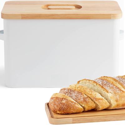 China Large freshness storage metal bread box, bread box with cutting board lid, vents to keep bread fresh for sale