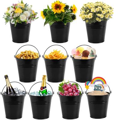 China Metal Sustainable Household Decoration Bucket Indoor Home Pot Galvanized Metal Flower Pot Planter Tin Gardening Bucket for sale