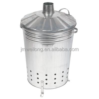 China Sustainable Fire Metal Bin Galvanized Incinerator Can Garbage Waste Burner Can Gray 75 Liter New for sale