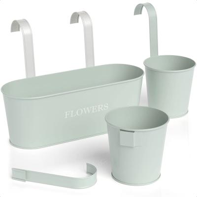 China Modern Flower Pot Planter Metal Iron Fence Bucket Pots Flower Holders With Detachable Hook for sale