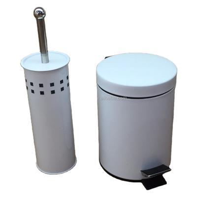 China Sustainable Home Kitchen Metal Pedal Waste Bin Trash Can And Toilet Brush Holder Set for sale