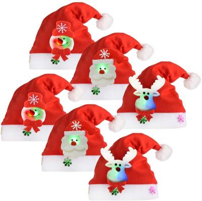 China Festival Stuff Factory Direct Custom Winter Christmas Ornaments Cartoon Gifts Kids Promotional Christmas Hats With Lights For Adults for sale