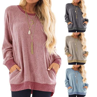 China Winter hot sale autumn hot sale long sleeve o-neck pocket color collision sports women sweater for sale