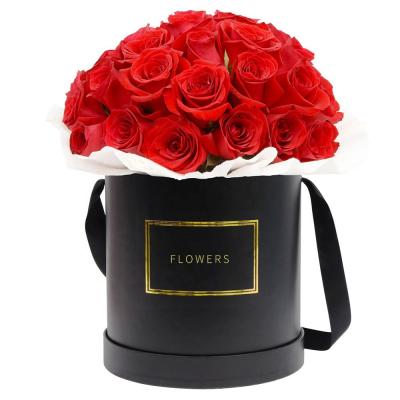 China Recycled Materials Wholesale Luxury Black Cylindrical Cardboard Round Flower Gift Box For Flowers for sale