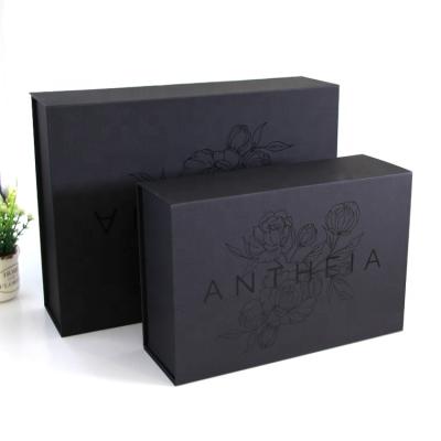 China 2021 Customs Printed Cardboard Recyclable Black Packaging Folding Magnetic Retail Paper Boxes for sale