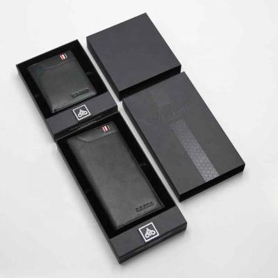 China Wallet Packaging Luxury Cardboard Wallet Gift Mens Wallet Packaging Black Paper Box for sale