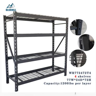 China Corrosion Protection Adjustable Treadplate Embossed Heavy Duty Welded Beam Metal Steel/Iron Wire Shelving Rack For Bin/Packing Box/Garage for sale