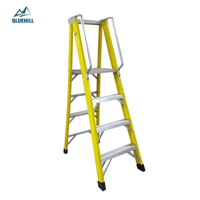 China Folding Ladders Type IA 300lbs 2 3 4 5 6 7 Steps 2m, 3m Frp Material Fiberglass Work Platform Folding Ladder With Handrail for sale