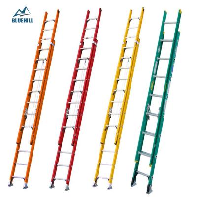 China Folding Ladders Pultrusion Safety Lightweight 24 Step 28 ft 5m High Strength 24 Step 9m Slide Track Fiberglass Extension Ladder Escaleras for sale