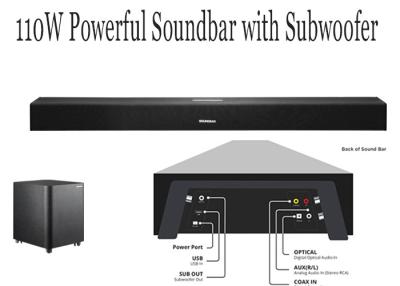 China Black Bluetooth TV Soundbar With Built In Subwoofer , Soundbar Speakers For TV for sale