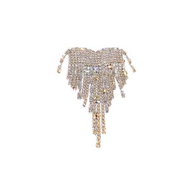 China Popular fashion exaggerated personality brooch set diamond tassel chest ornament net red sense of temperament design for sale