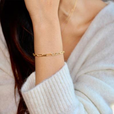 China European and American punk stainless steel 14K gold cavity bracelet electroplating simple chain bracelet for sale