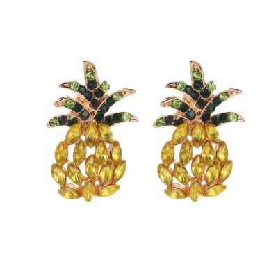 China New Trendy Hawaiian Jewelry Wholesale Fruit Crystal Rhinestone Jewelry Women Personality Diamond-studded Pineapple Pearl Earrings for sale