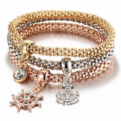 China CLASSIC Trendy Silver Rose Plated Tree of Life Women Girl Bracelet Set Popcorn Chain Charm Crystal Butterfly Owl Elephant Heart Gold for sale