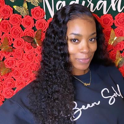 China Natural Black Deep Wave 1B Remy Virgin Hair 360 Human Lace Frontal Afro Wave Ear To Ear Lace Wig For Women for sale