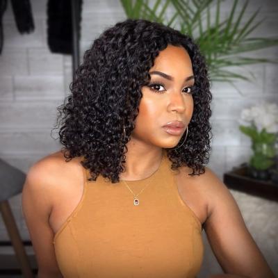 China Kinky Curly Bob Kinky Curly 12 Inches Swiss Lace Sheer Headband Sample Curly Wig For Black Women for sale