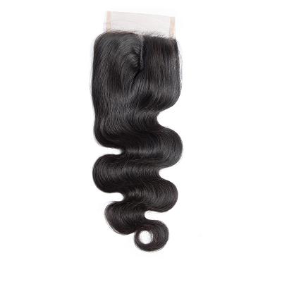 China Cheap And High Quality Body Hair Wave 4x4 Lace Up Transparent Swiss Lace Closure Middle Piece Lace Closure for sale