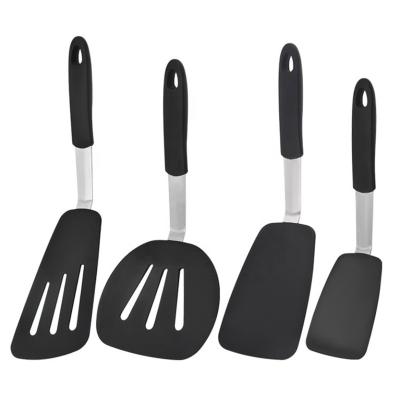 China Stocked 4 Pieces In 1 Kitchen Set Instruments Tools Rack Kitchenware Dish Spatula Silicone Cookware Set With Stainless Steel Handles for sale