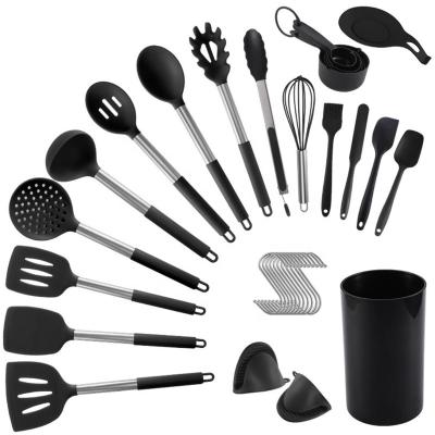 China Stocked 20pcs Kitchen Utensil Set Stainless Steel Silicone Kitchen Dish Set Tools Spatula Set Cookware for sale