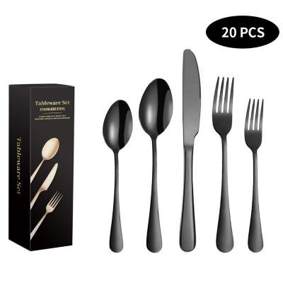 China 2021 Wholesales Viable Black Kitchen Fork And Spoon Manufacturer Gold Cutlery Stainless Steel Flatware 20PCS SET Kitchen Accessories for sale