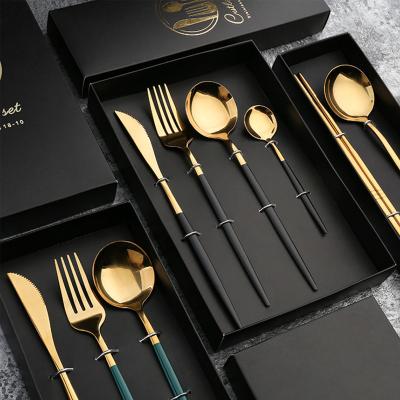 China Retail Restaurant Home Spoon Fork Knife Viable Sets Plated Stainless Steel Flatware Sets for sale