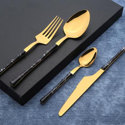 China Wholesale 4Pcs Gold Viable Flatware Stainless Steel With ABS Handle Spoon Forks And Knife Cutlery Cookware Set for sale