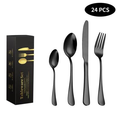 China 2022 New Product Gold Spoon Silverware Brass Flatware Knife and Fork 24Pcs Viable Cutlery Set Stainless Steel Flatware for sale