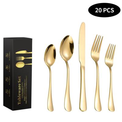 China Viable Top Fashion Gold Silverware Spoon Flatwar Knife And Fork 24Pcs Brass Cutlery Set Wedding Flatware for sale