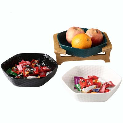 China Sustainable Fruit Cake Tray Ceramic Dessert Tray With Wooden Frame for sale