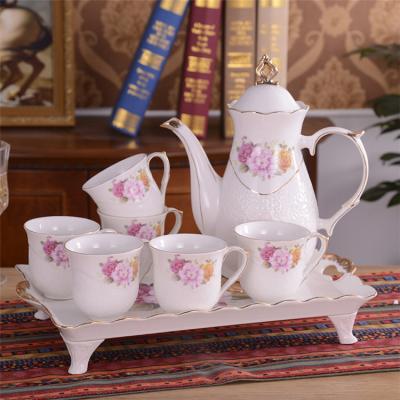 China Sustainable European Style Tea Set Coffee Tea Set Luxury Marble Ceramic Teapot Set for sale