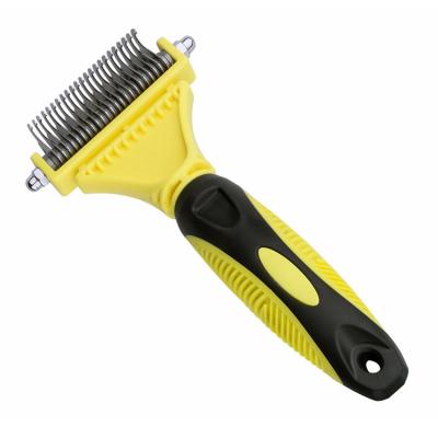 China Double Sided Safe Grooming Tool Viable Pet Tooth Undercoat Dematting Rake Brush Comb For Dogs Mats Tangles Removing for sale