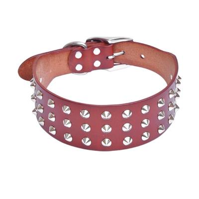 China 2022 Viable Hot Sale Rivet Dog Collar And Leash Set Leather Dog Collars Real Leather for sale