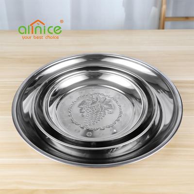 China Sustainable 410 Round Plate Restaurant Stainless Steel Grape Printed Serving Tableware With Multi Size for sale