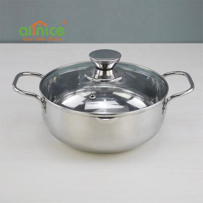 China Sustainable factory direct sale items cookware set stock stainless steel soup cooking pot with glass lid for sale