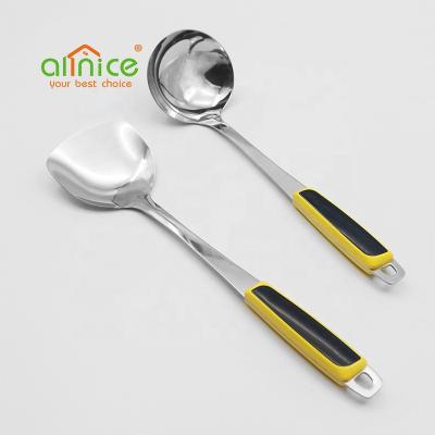 China Wholesale Viable Hanging Stainless Steel Spatula Pocket Cookware Sets Cooking Utensils With Long Handle for sale