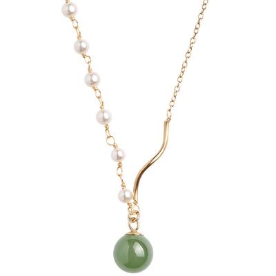 China FASHIONABLE 925 Hetian Jade Pearl Imitation Sterling Silver Women's Niche Design Light Luxury Clavicle Necklace for sale