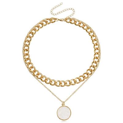 China Geometric FASHIONABLE Double-Layer Around Thick Aluminum Chain Necklace Female Alloy Pendant White Pearlescent Necklace for sale